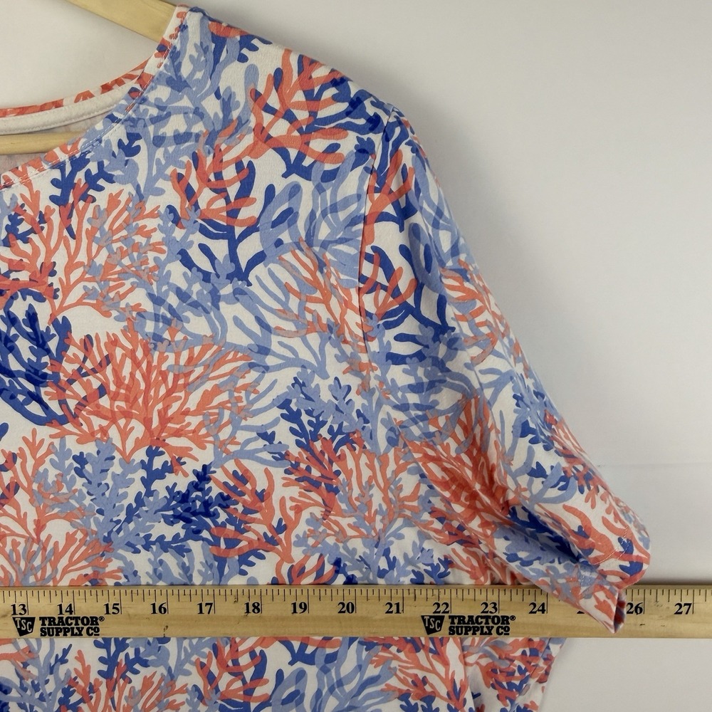 Talbots Plus 3X Coastal Coral Print Top Beachy Nautical Stretch Tee - Picture 3 of 6